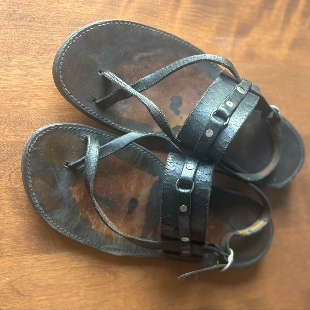 Handmade Black Leather Sandals with Stud Accents